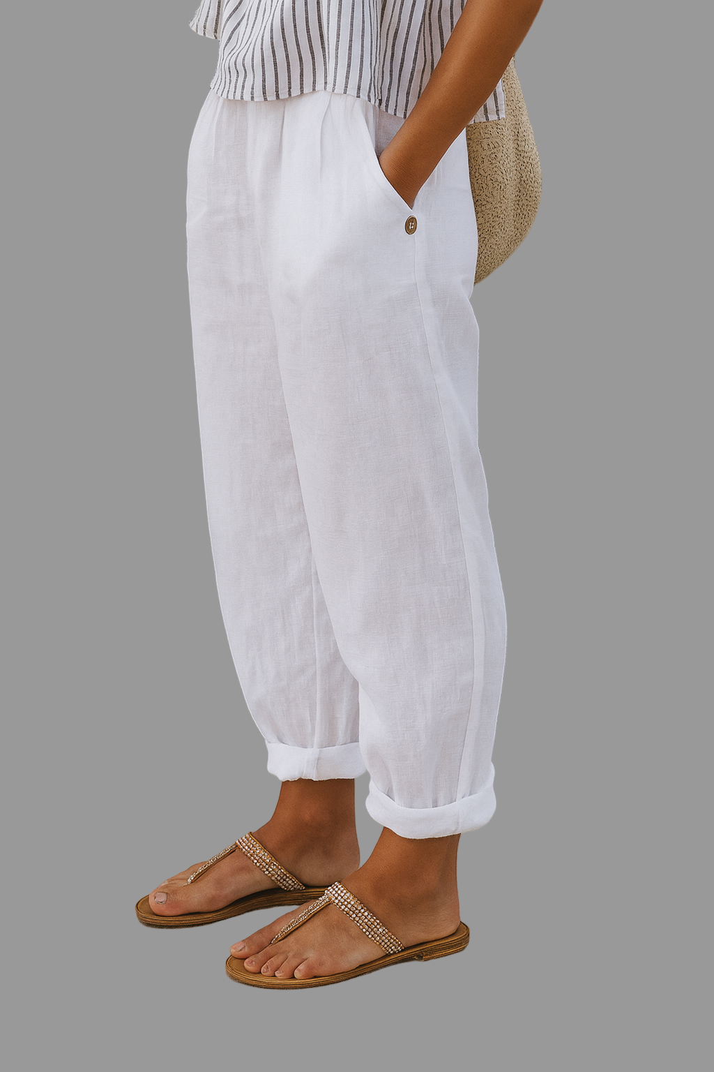 Dames casual broek – effen losse pasvorm met zakken