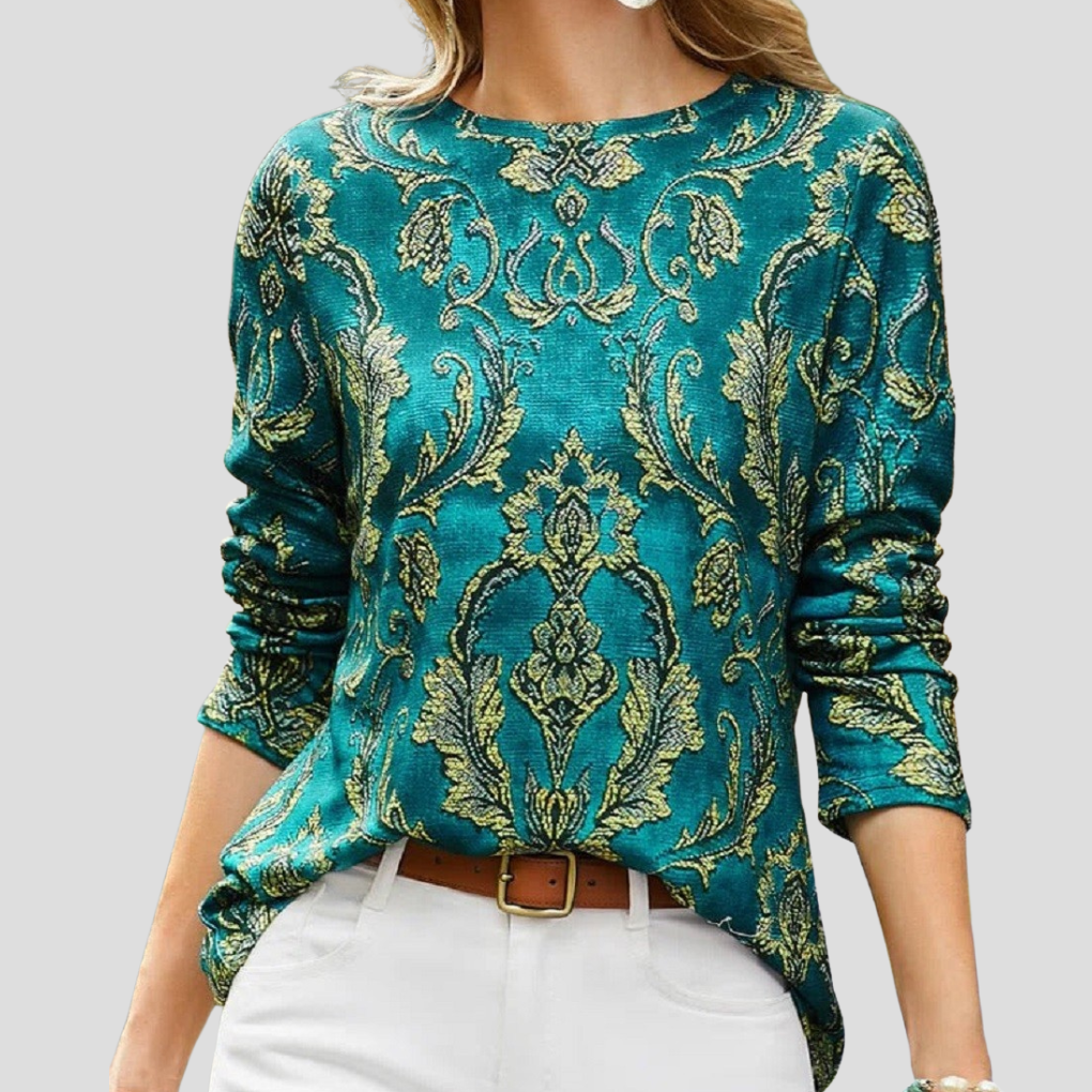 Groene blouse met ronde hals en lange mouwen voor dames