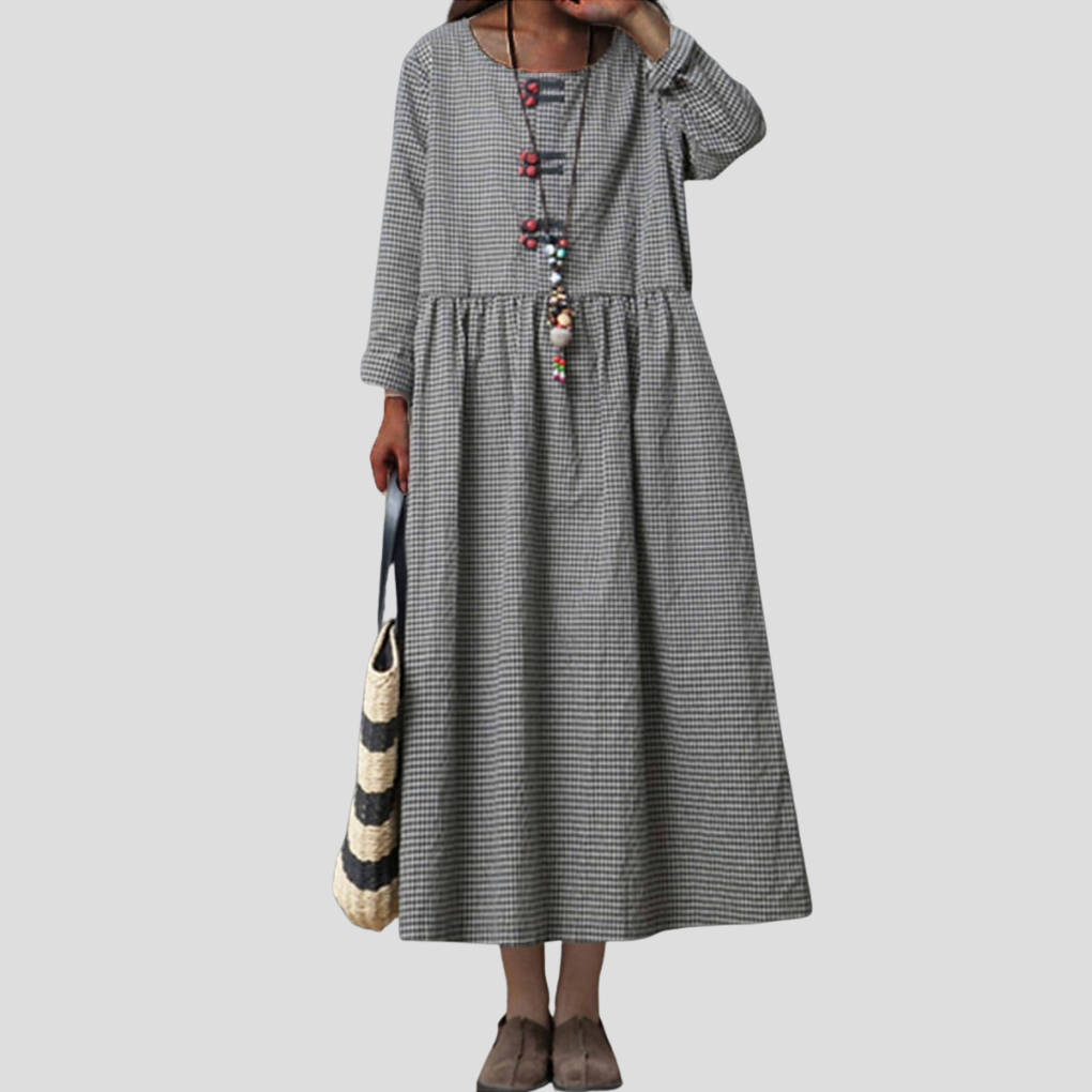 Lange mouwen, hoge taille, swing maxi-jurk voor dames