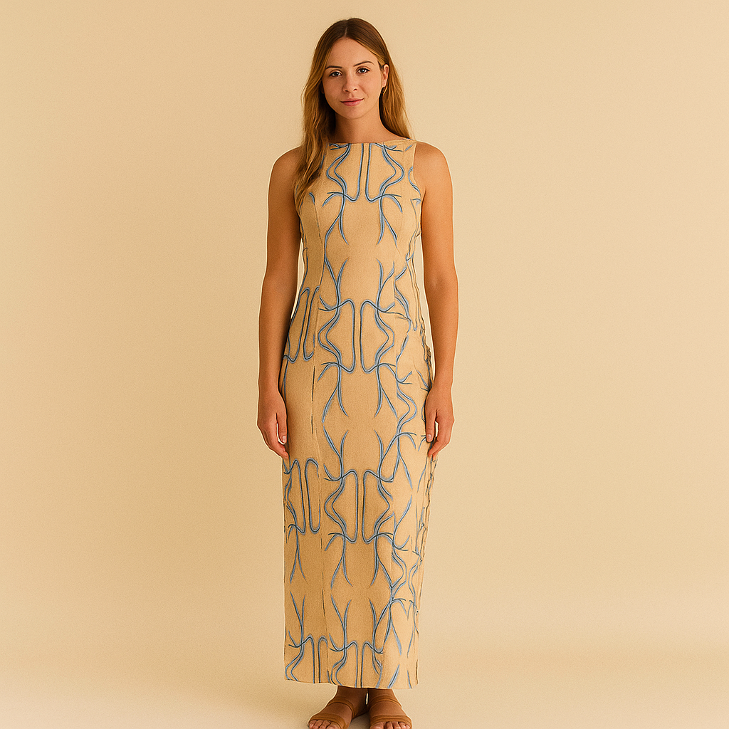 Mouwloze maxi-jurk met borduursels