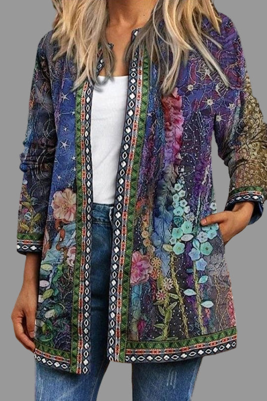 Dames vest met bloemenprint - casual gelaagde print