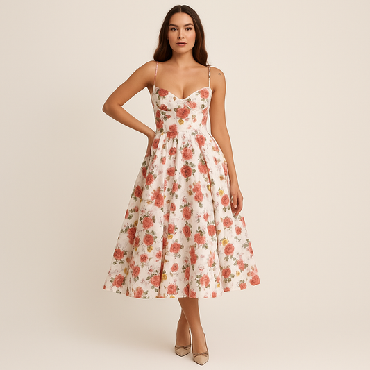 Romantische Midi-jurk met Bloemenprint