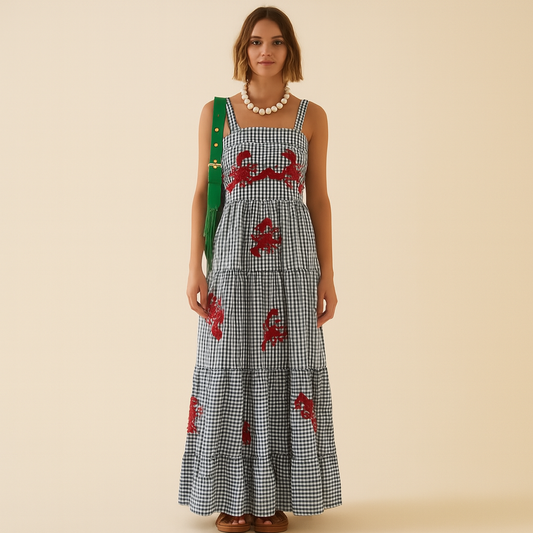 Gestreepte Maxi Jurk met Speelse Opdruk