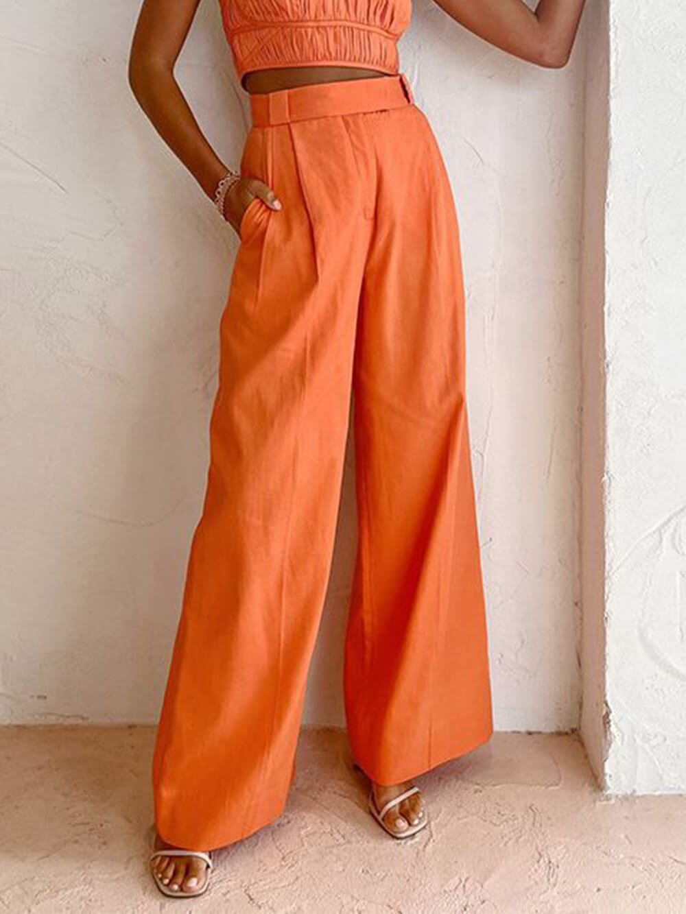 Wijde pantalon met hoge taille en plooien