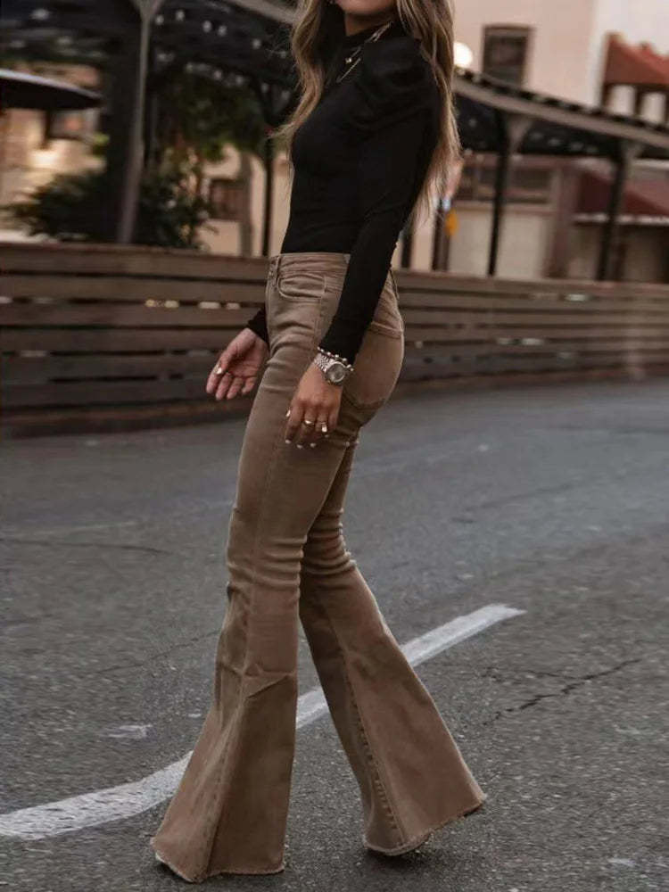Trendy corduroy flare broek voor dames