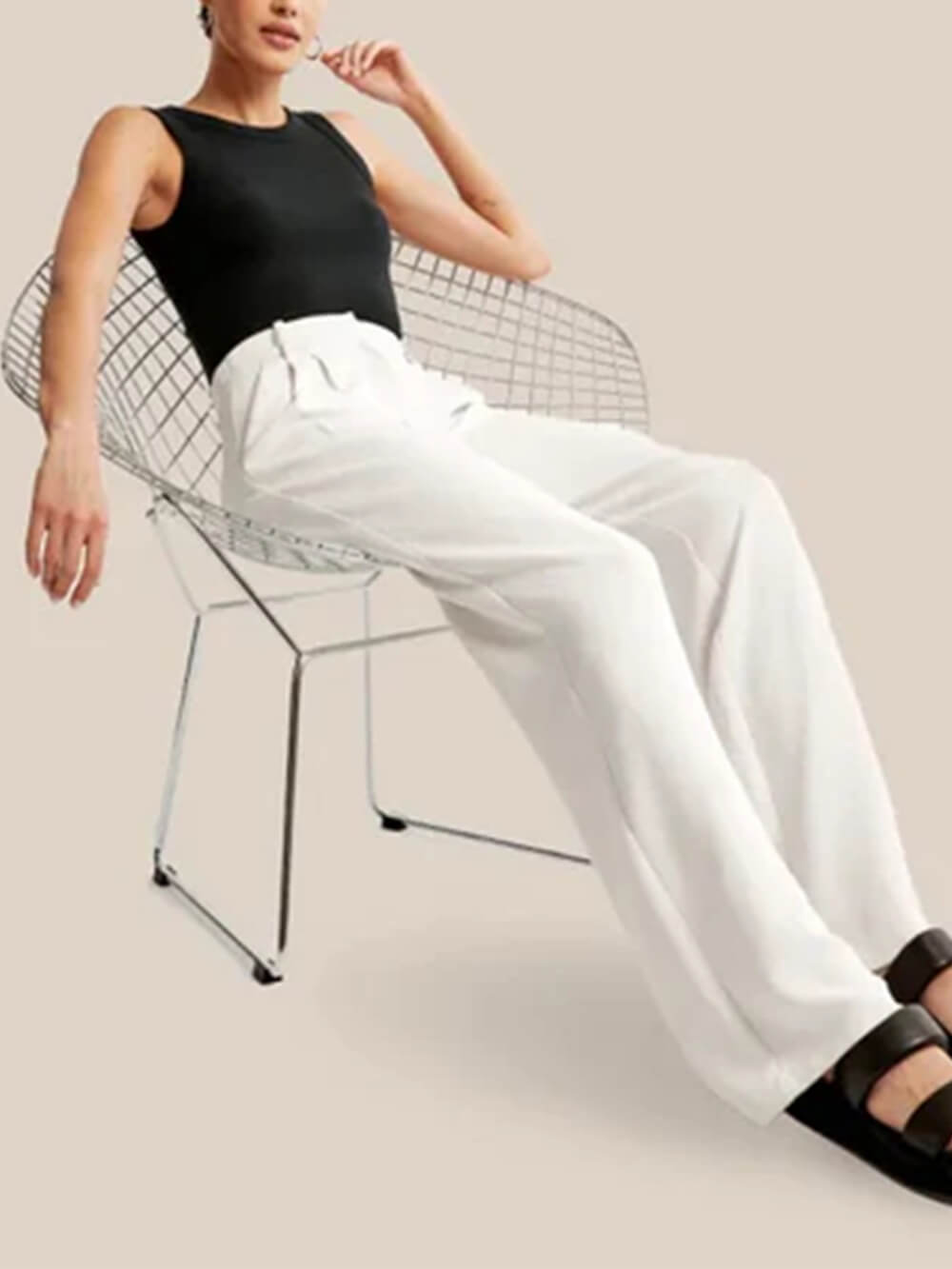 Pantalon met hoge taille en rechte pijpen