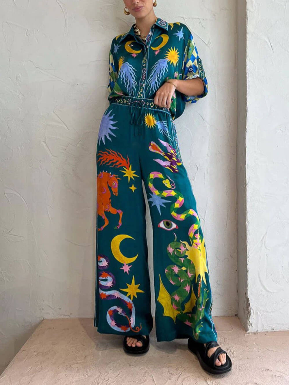 Co-Ord Set met Zonnestelsel Print