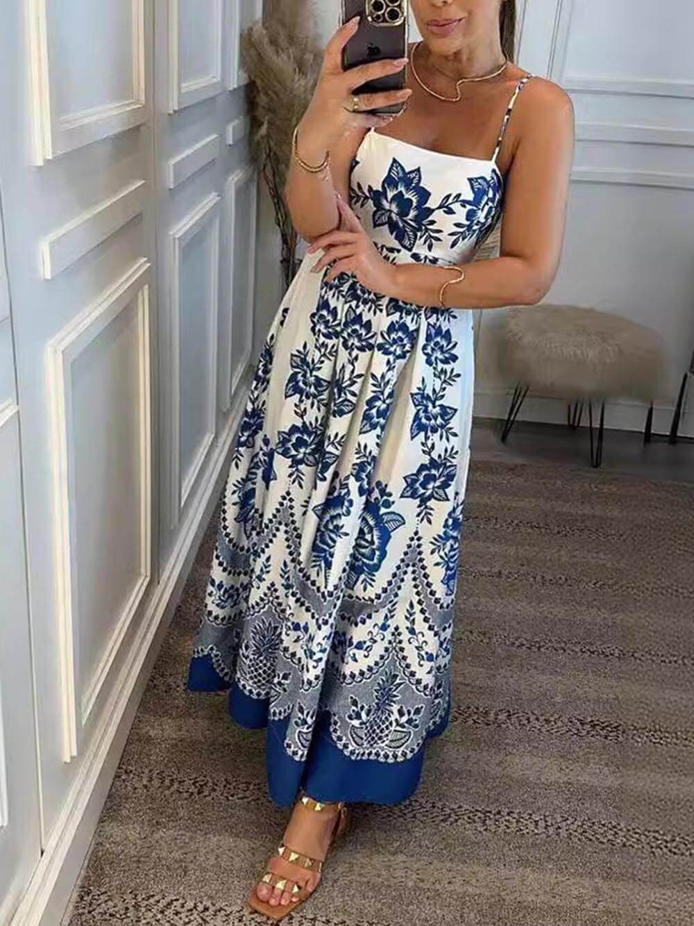 Elegante Maxi Jurk met Griekse Print