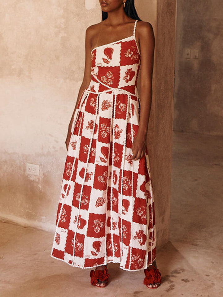Maxi-jurk met asymmetrische hals en print