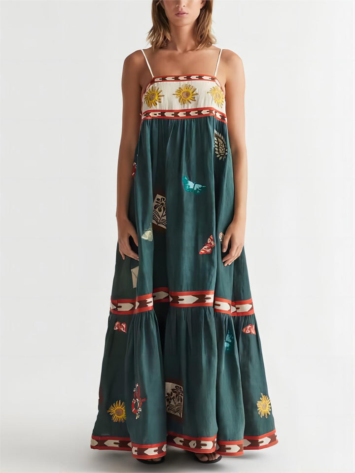 Maxi-jurk met bandjes en zonnebloemaccenten