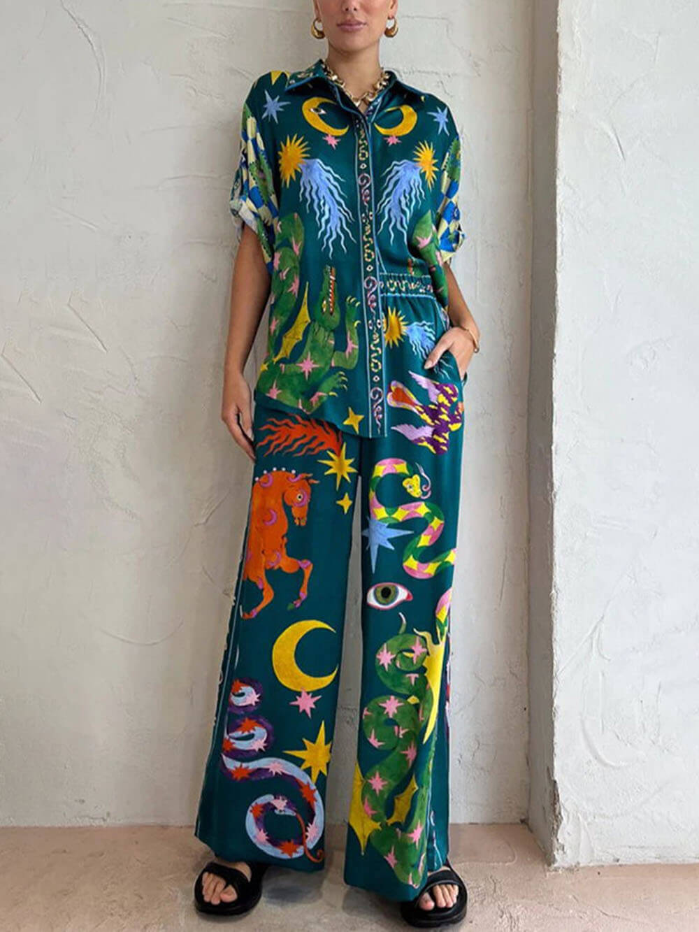 Co-Ord Set met Zonnestelsel Print
