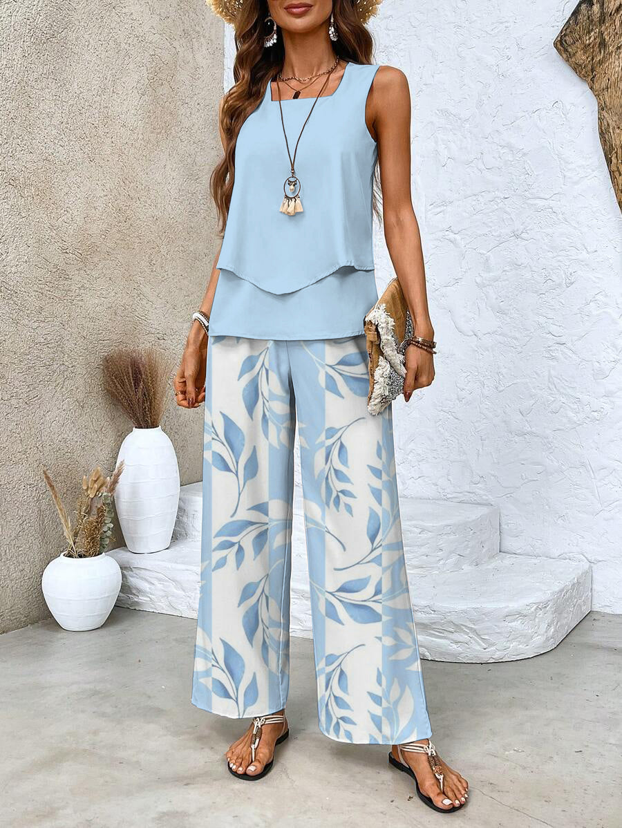 Set van Gelaagde Top en Broek met Print