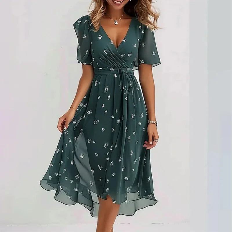 Zomerjurk met vloeiende bloemenprint (knielengte)
