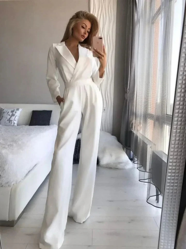 V-hals jumpsuit met wijde pijpen voor dames