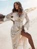 Bohemian maxi-jurk met kant en elegante uitlopende mouwen
