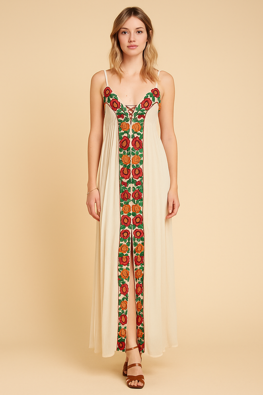 Boho Maxi Jurk met Bloemenstrook