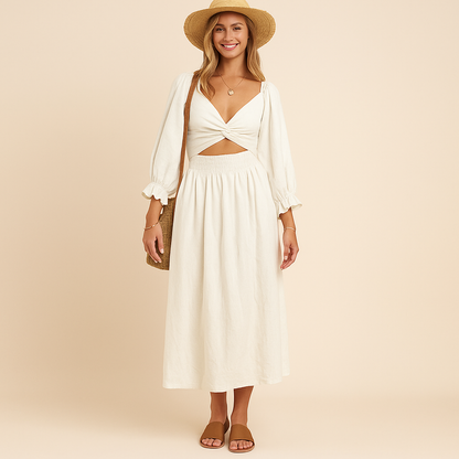 Boho Midi Jurk met Strikdetail