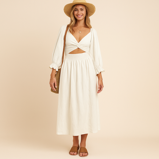 Boho Midi Jurk met Strikdetail