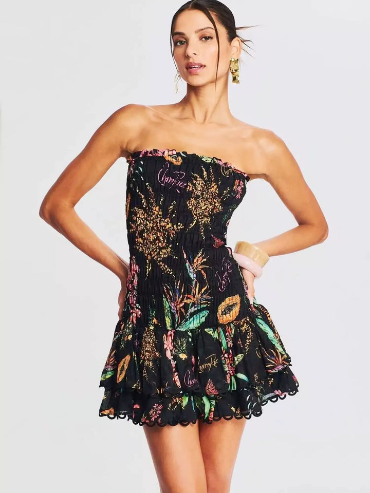 Strapless Minijurk met Ruches