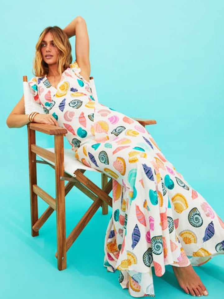 Maxi-jurk met Diepe V-hals en Speelse Schelpenprint