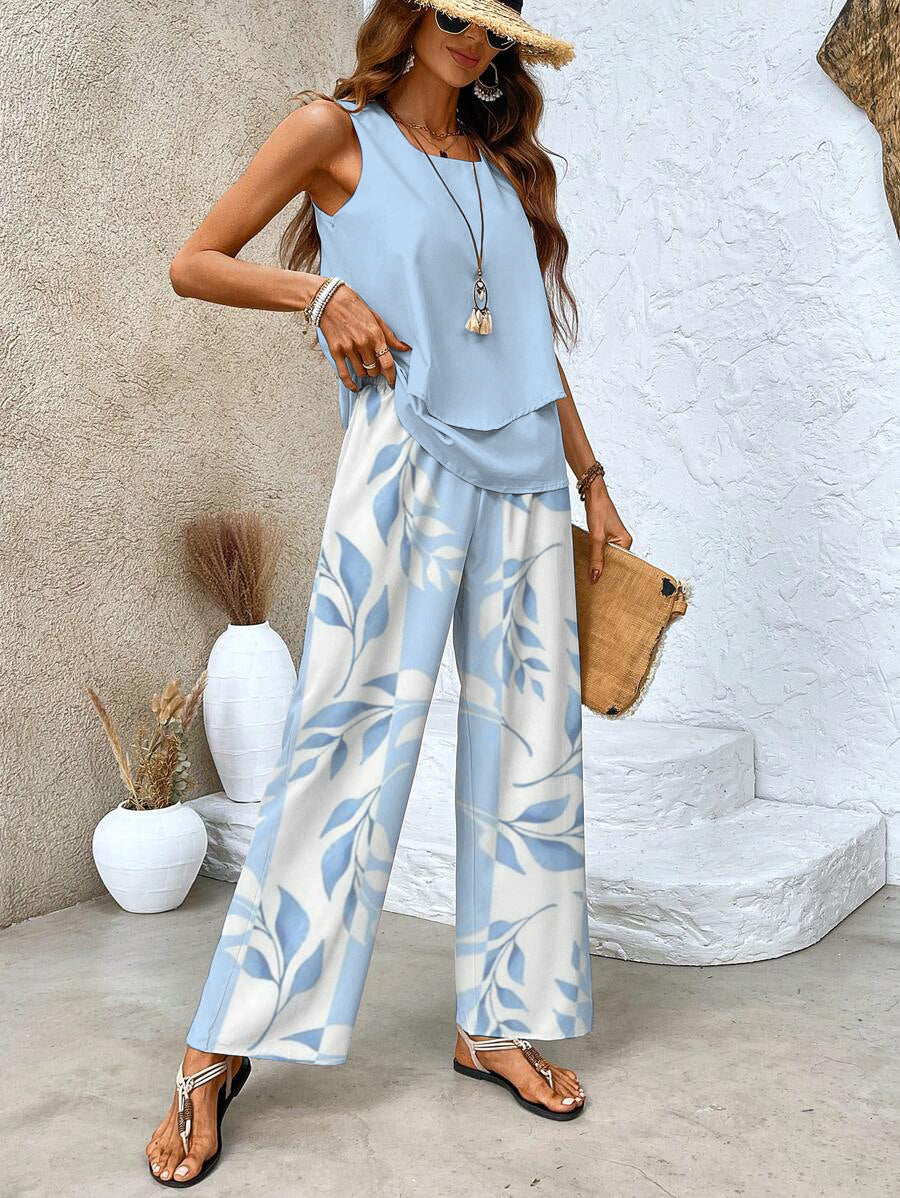 Set van Gelaagde Top en Broek met Print