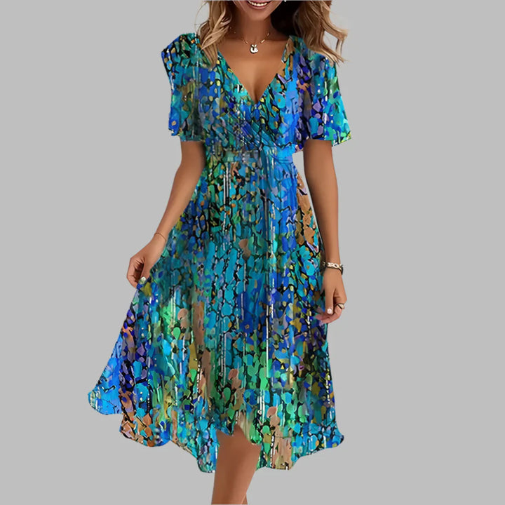 Stijlvolle midi-jurk met bloemenprint en ruches voor dames