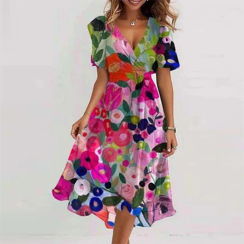 Zomerjurk met vloeiende bloemenprint (knielengte)