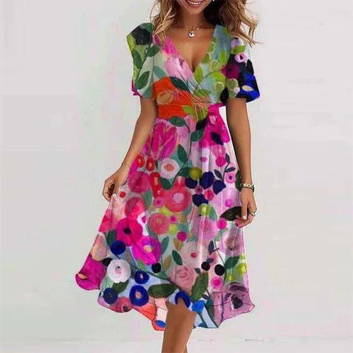 Zomerjurk met vloeiende bloemenprint (knielengte)