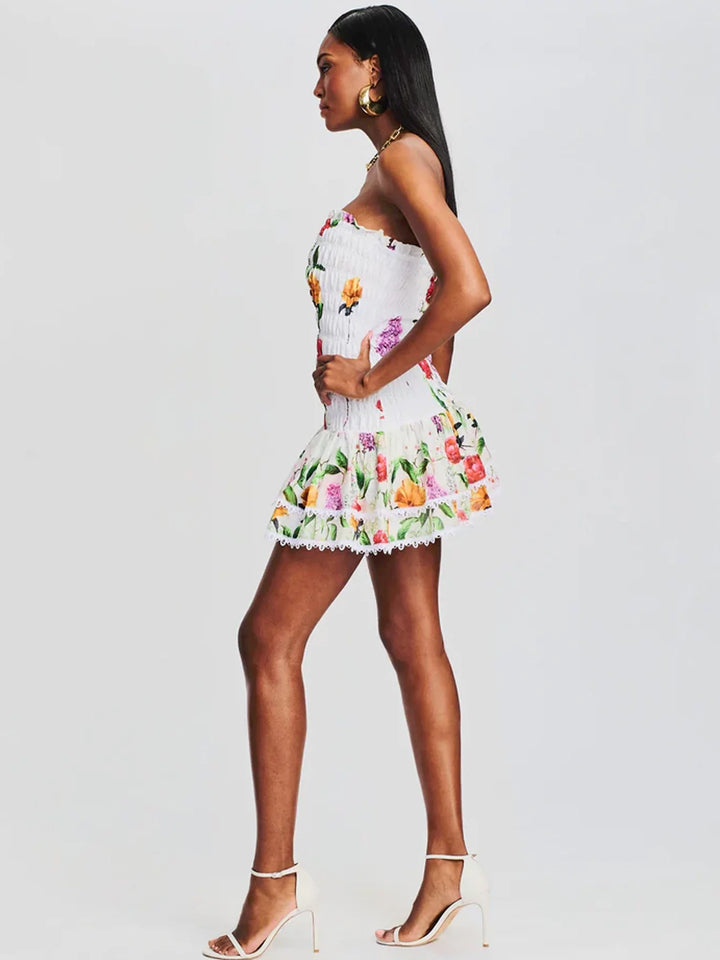 Strapless Mini Jurk met Bloemenprint