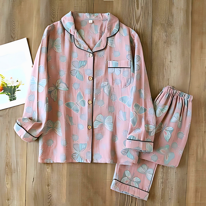 2-delige katoenen loungewear met vlinderprint