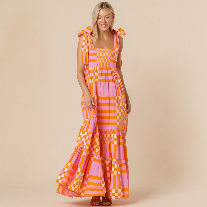 Maxi-jurk met Smock en Strikbandjes