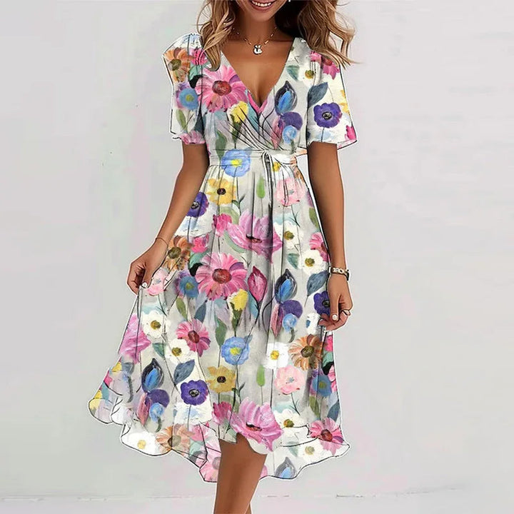 Zomerjurk met vloeiende bloemenprint (knielengte)