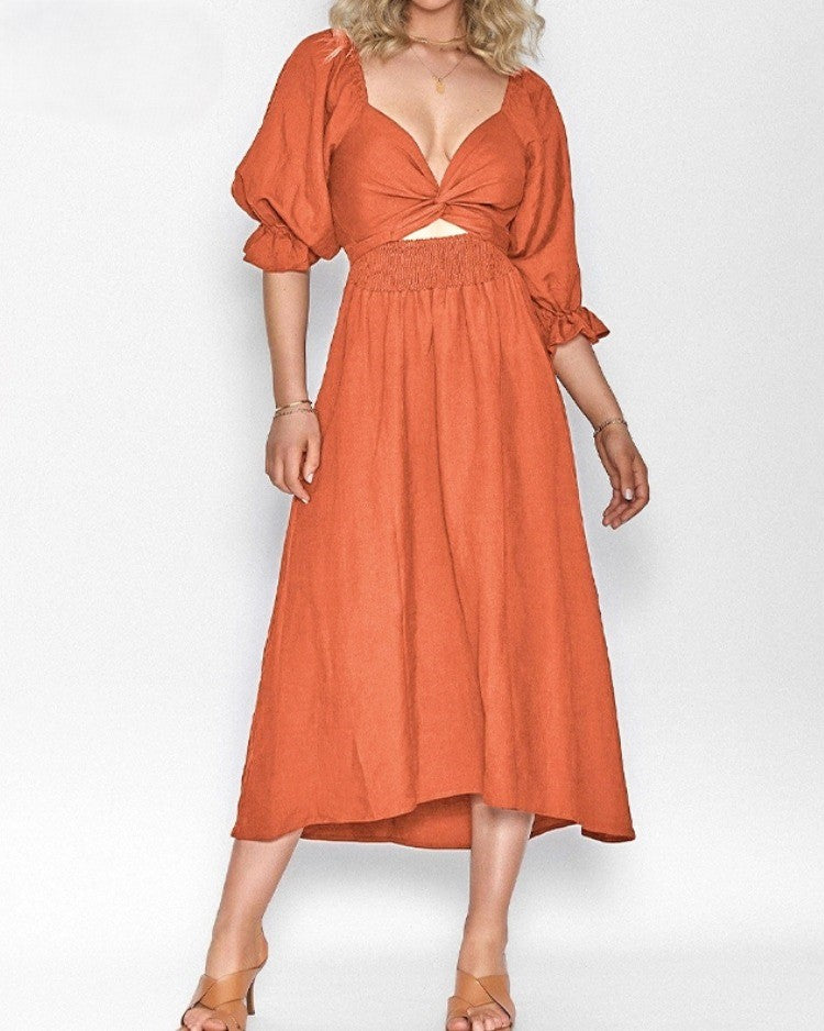 Boho Midi Jurk met Strikdetail