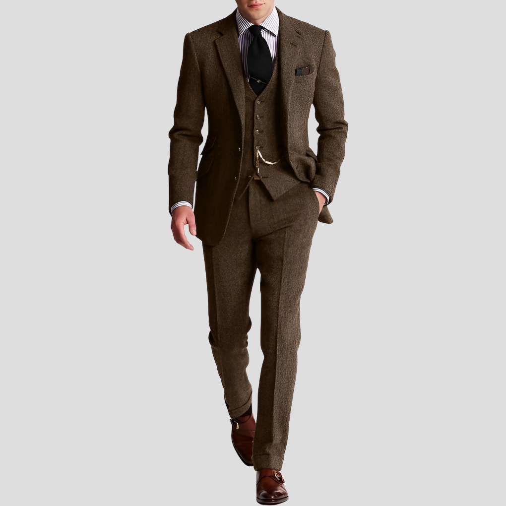 3-delig klassiek elegant tweed smoking herenpak