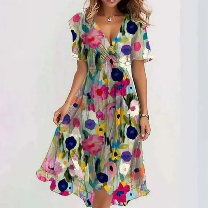 Zomerjurk met vloeiende bloemenprint (knielengte)