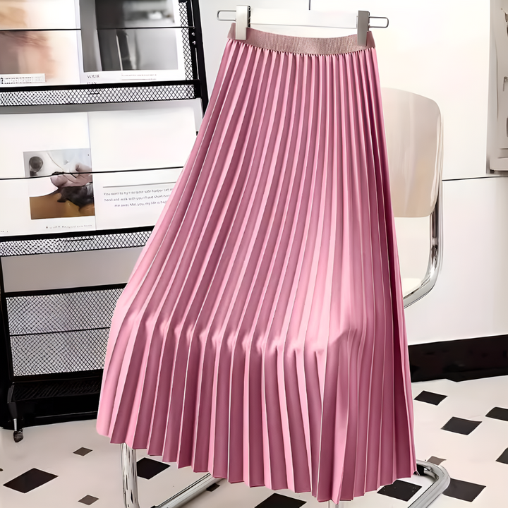 Satijnen geplooide rok met hoge taille