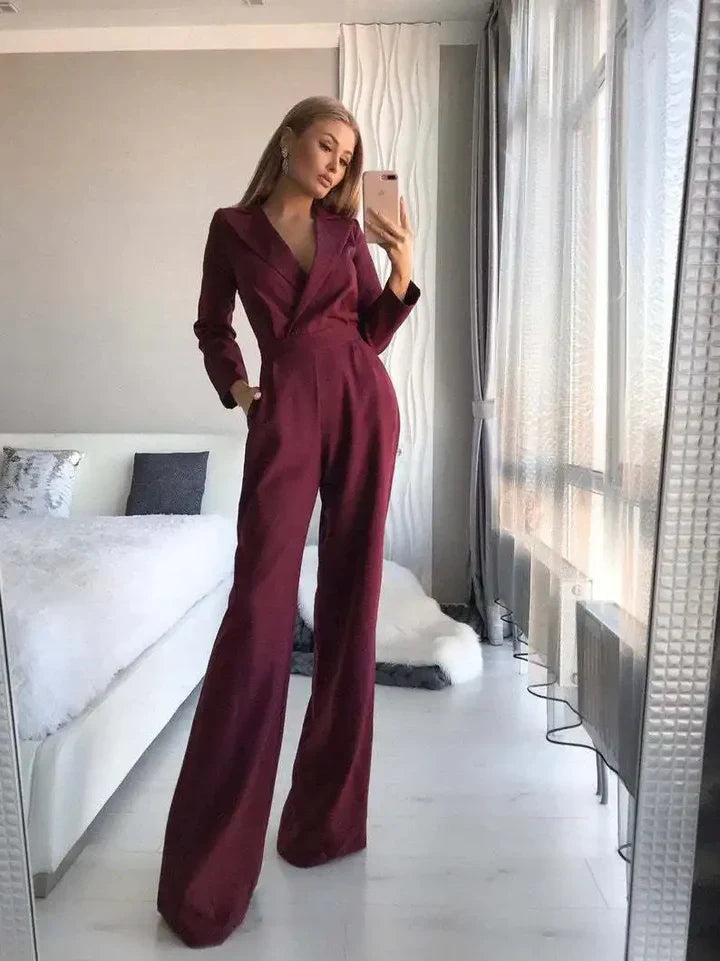 V-hals jumpsuit met wijde pijpen voor dames