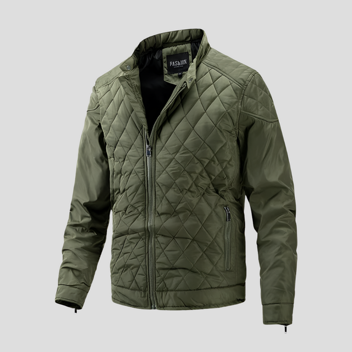 Elegante gewatteerde jas voor heren in overgangsstijl