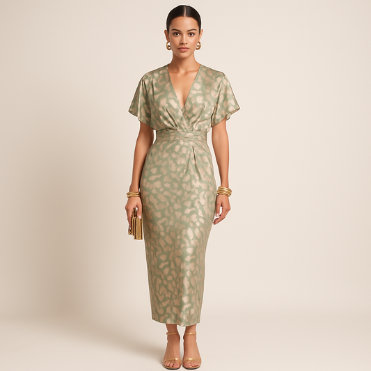 Elegante Bedrukte Jurk Met V-hals