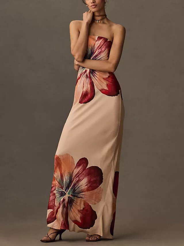 Strapless Maxi-jurk met Grote Bloemen