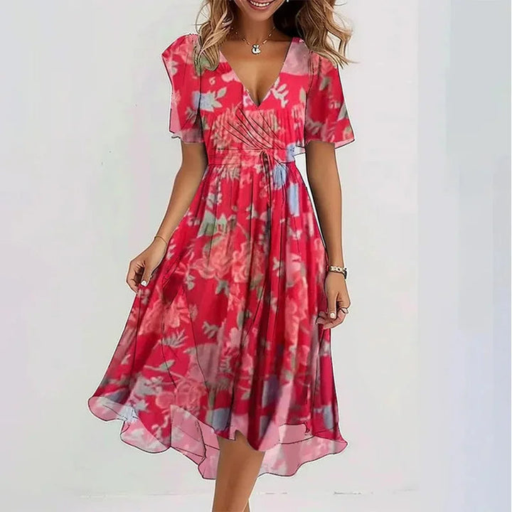 Zomerjurk met vloeiende bloemenprint (knielengte)