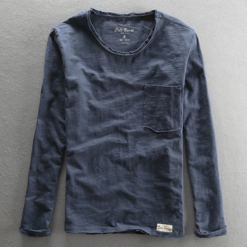 Vintage katoenen shirt met lange mouwen en ronde hals