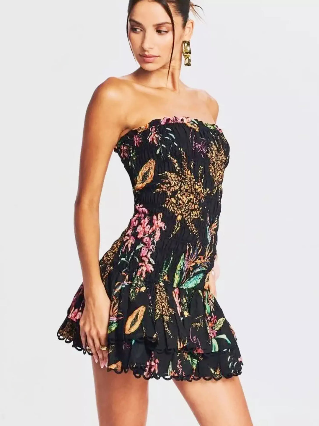 Strapless Minijurk met Ruches