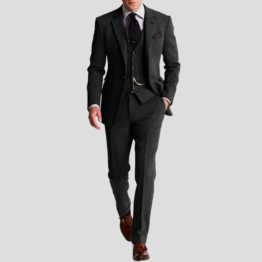 3-delig klassiek elegant tweed smoking herenpak
