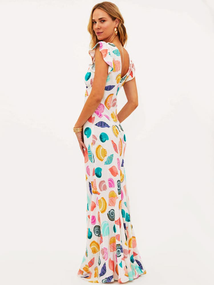 Maxi-jurk met Diepe V-hals en Speelse Schelpenprint