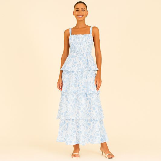 Gelaagde maxi-jurk met bloemenprint en bandjes