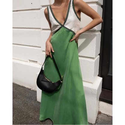 Elegante Tweekleurige Maxi Jurk