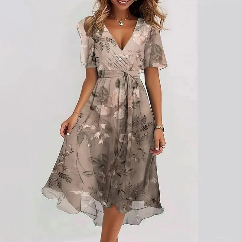 Zomerjurk met vloeiende bloemenprint (knielengte)