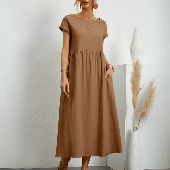 Vintage katoenen linnen maxi-jurk voor dames