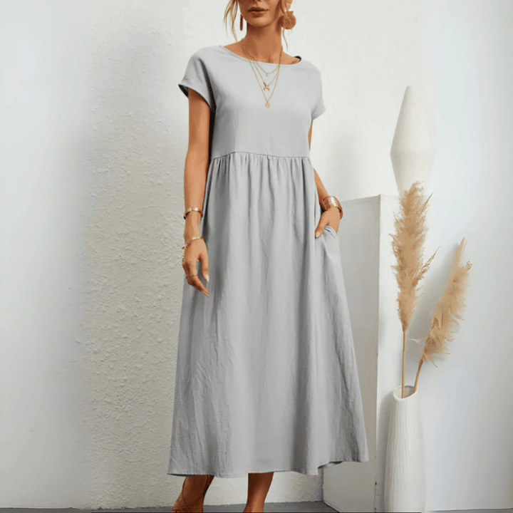 Vintage katoenen linnen maxi-jurk voor dames